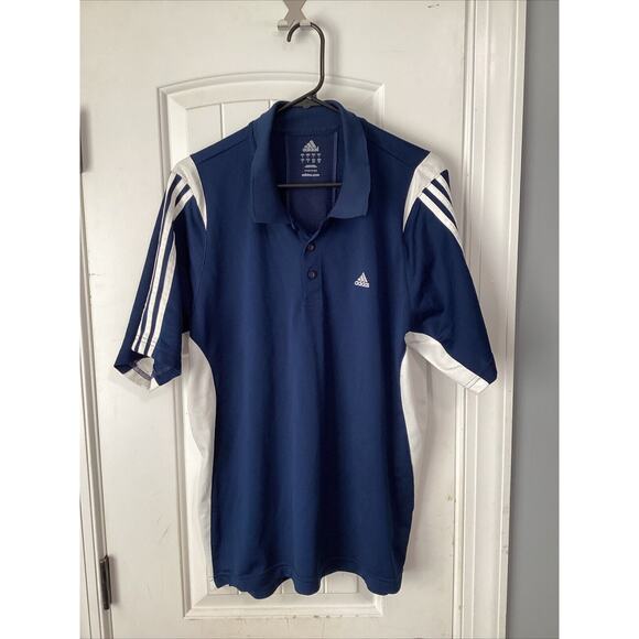 Adidas Golf Men's Polo Shirt- Size L-Striped Navy - Picture 1 of 3